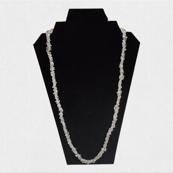 Quartz Chip Beaded Necklace | 28” Stone Jewelry | Vintage with Gold Tone Clasp - Picture 1 of 4